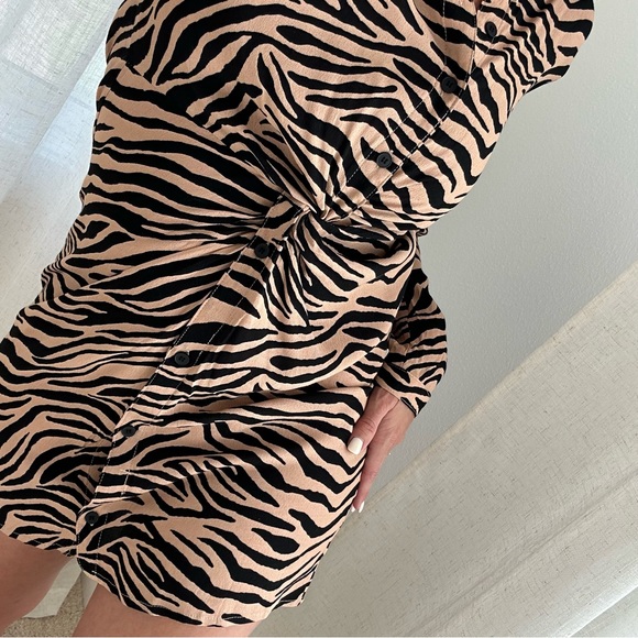 Vici Zebra Brown Black Twist Button Up Dress - Picture 5 of 9